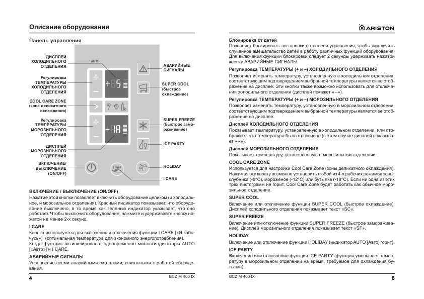 Инструкция Ariston BCZ-M400 IX