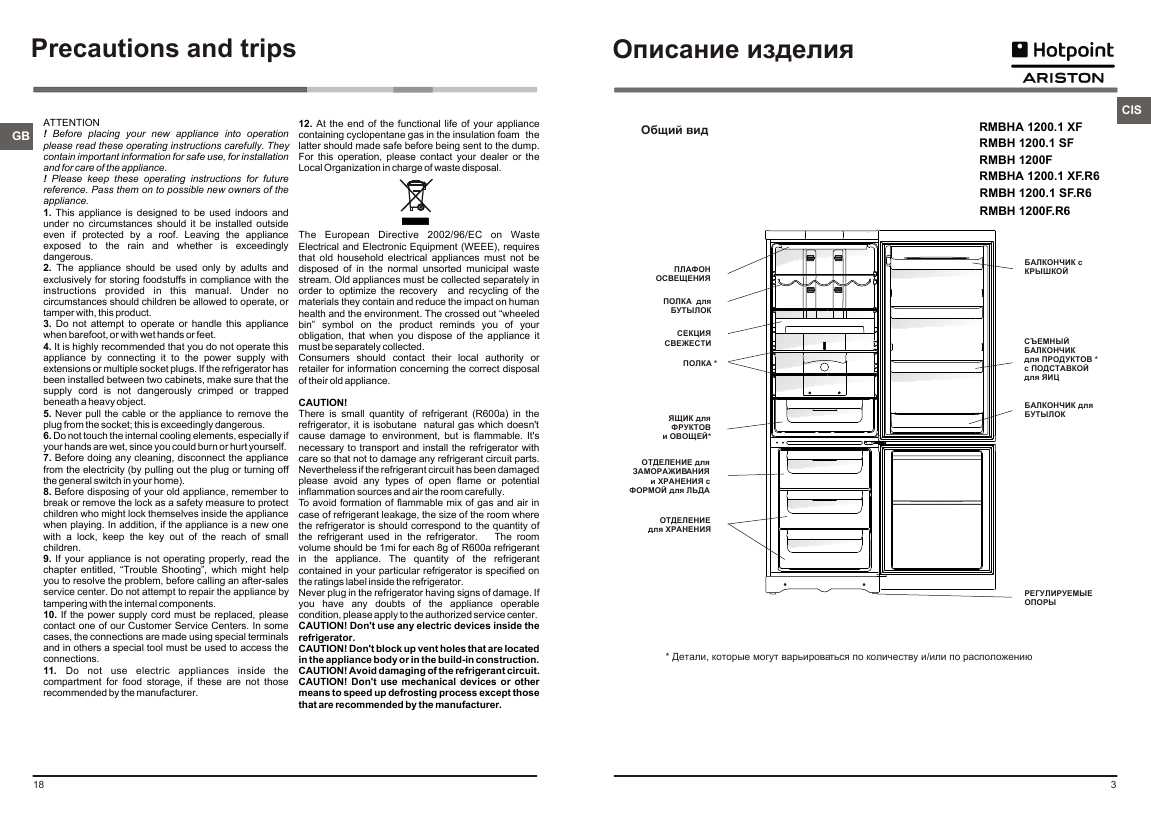 Инструкция Hotpoint-Ariston RMBH-1200.1 SF