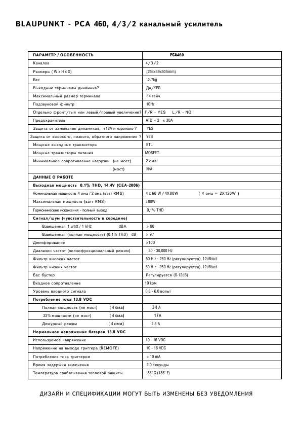 Инструкция Blaupunkt PCA-460