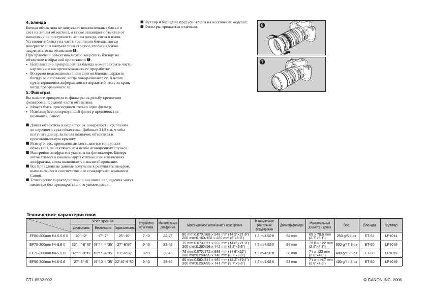 Инструкция Canon EF 80-200 mm F4.5-5.6 II