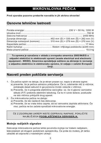 Инструкция Gorenje MO-17MW