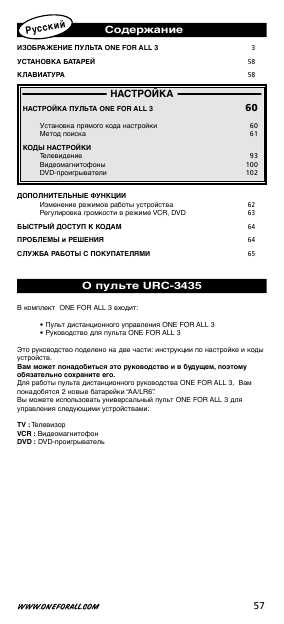 Инструкция OneForAll URC-3435