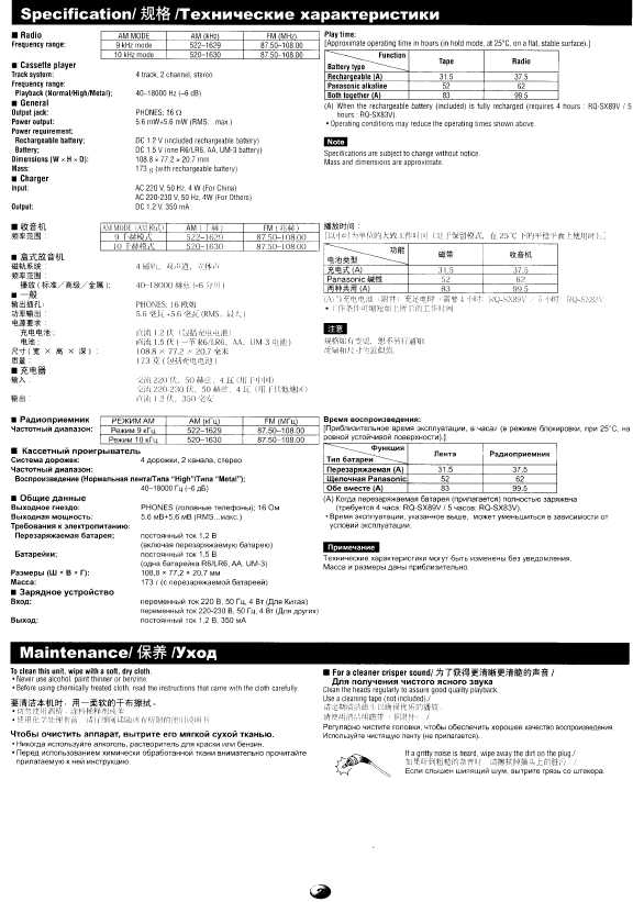 Инструкция Panasonic RQ-SX89V