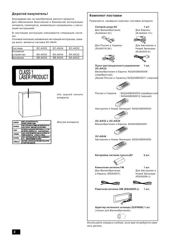 Инструкция Panasonic SC-AK52