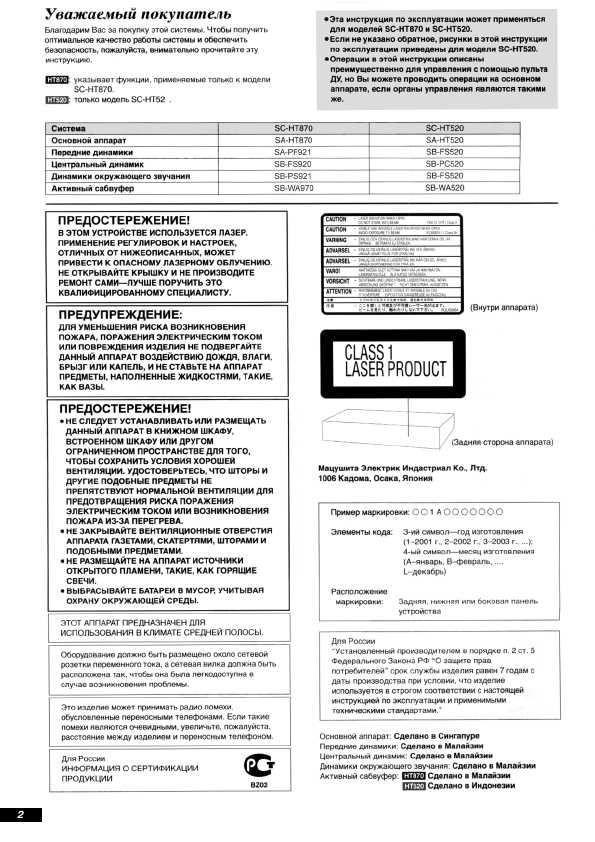 Инструкция Panasonic SC-HT870