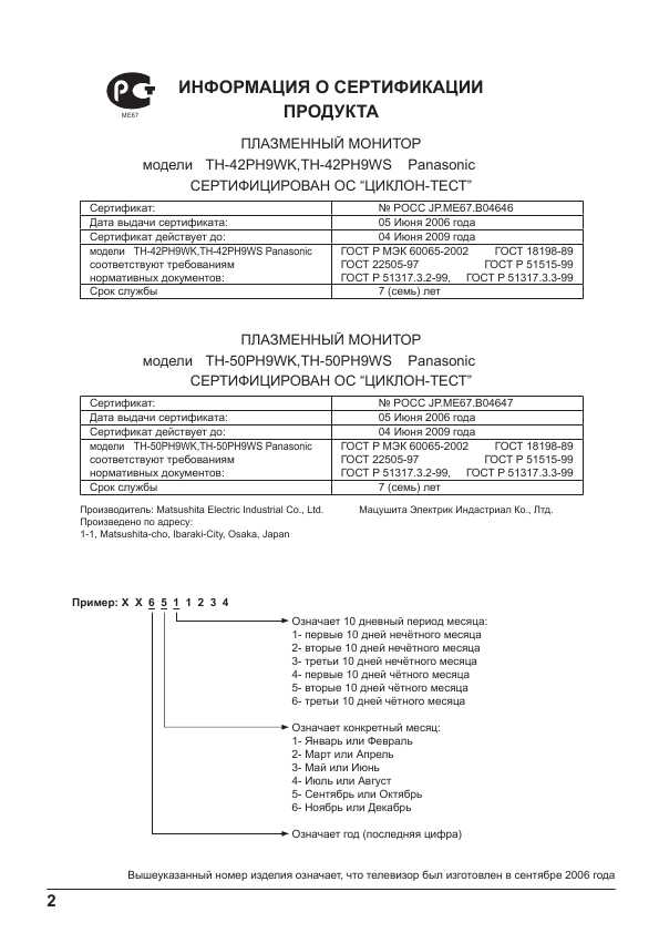 Инструкция Panasonic TH-42PH9WS