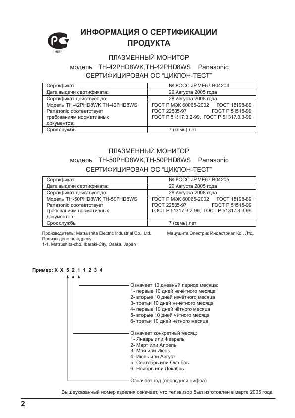 Инструкция Panasonic TH-50PHD8