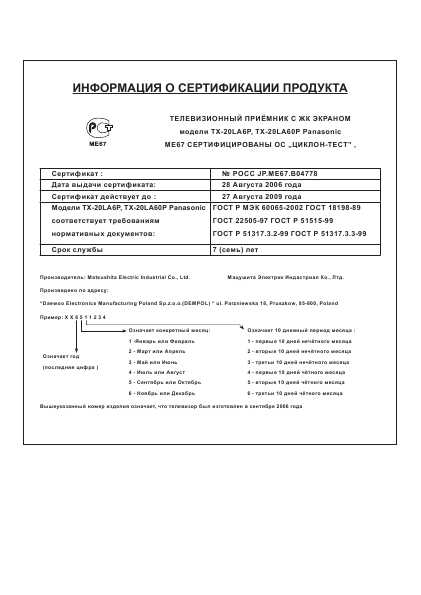 Инструкция Panasonic TX-20LA6P