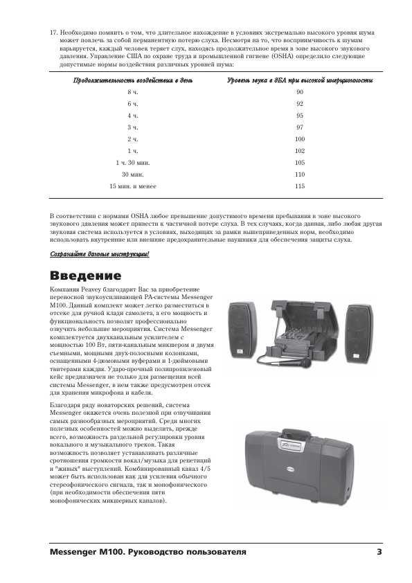 Инструкция Peavey Messenger M100