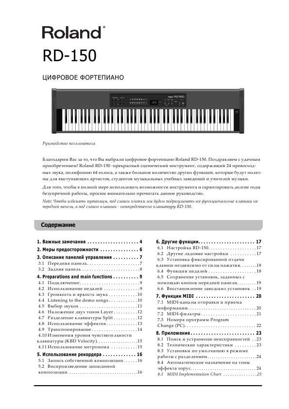 Инструкция Roland RD-150