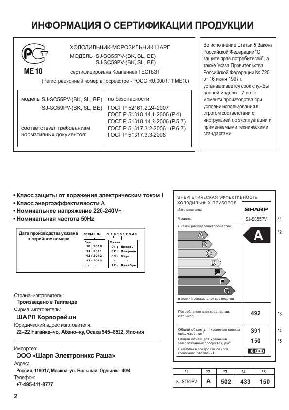 Инструкция Sharp SJ-SC55PV