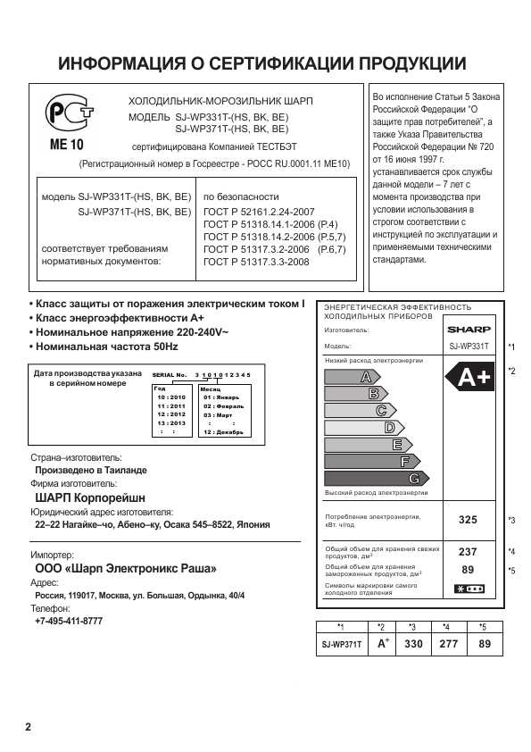 Инструкция Sharp SJ-WP371T