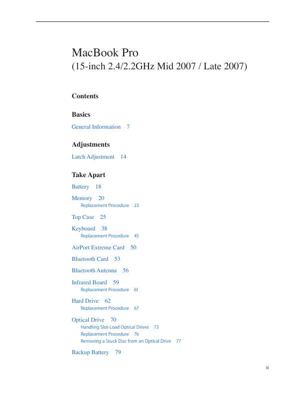 Сервисная инструкция Apple MacBook Pro 15 2.2GHZ 2.4GHZ mid '07 late '07