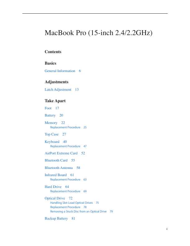 Сервисная инструкция Apple MacBook Pro 15 2.4GHZ 2.2GHZ OLD