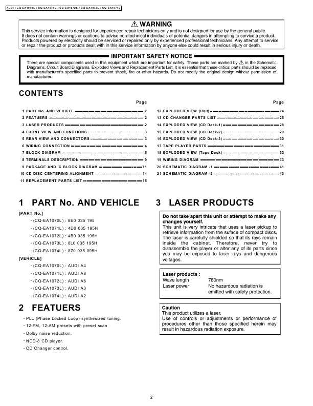 Сервисная инструкция Panasonic CQ-EA1070, CQ-EA1071, CQ-EA1072