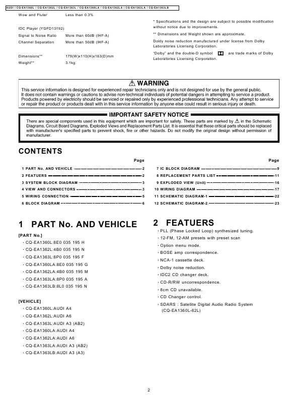 Сервисная инструкция PANASONIC CQ-EA1360L, CQ-EA1362L, CQ-EA1363L