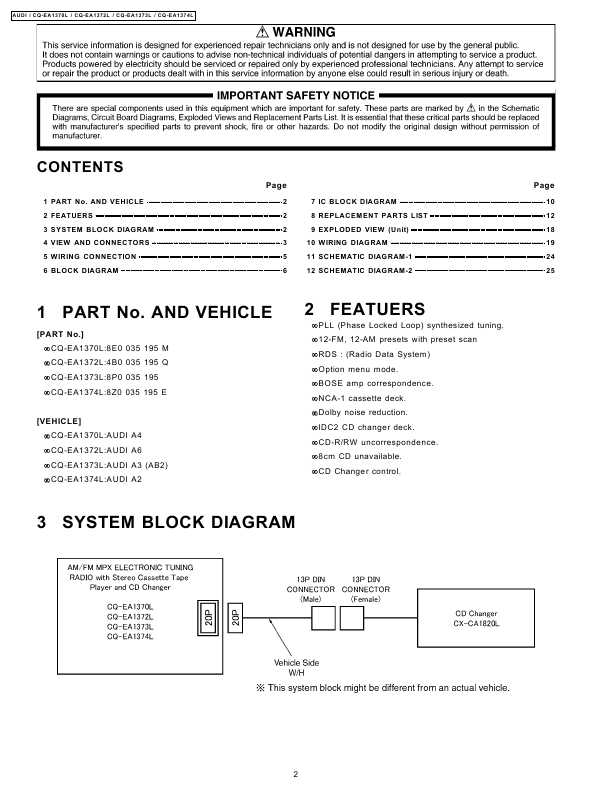 Сервисная инструкция Panasonic CQ-EA1370, CQ-EA1372, CQ-EA1373, CQ-EA1374