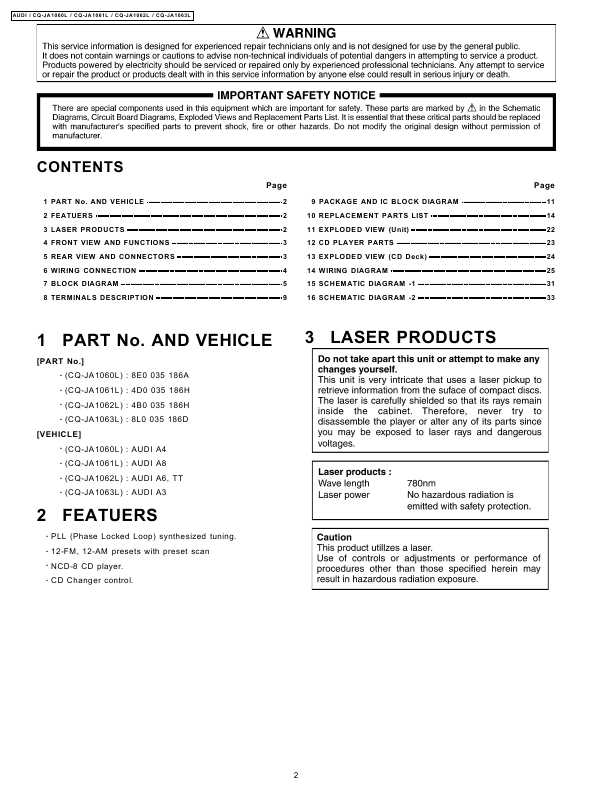 Сервисная инструкция Panasonic CQ-JA1060, CQ-JA1061, CQ-JA1062, CQ-JA1063