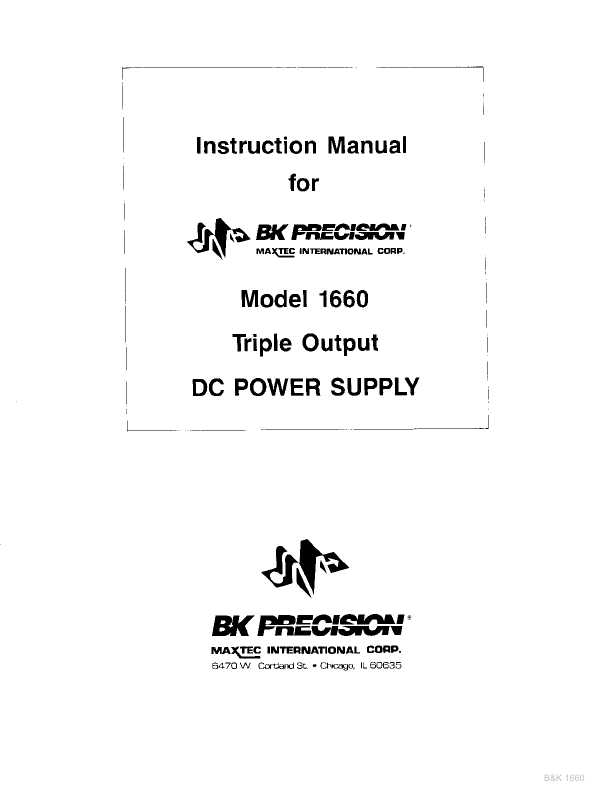 Сервисная инструкция B&K 1660 TRIPLE OUTPUT DC POWER SUPPLY