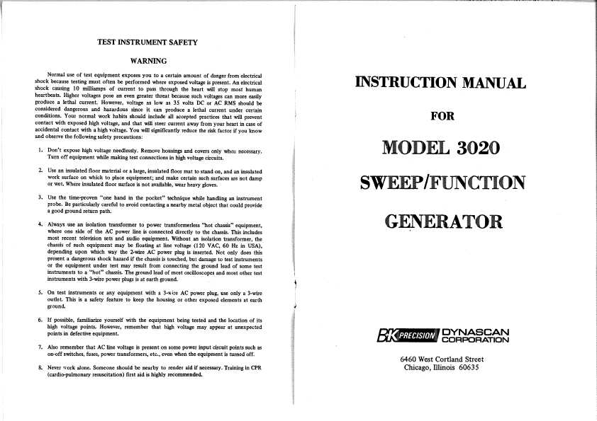 Сервисная инструкция B&K 3020 SWEEP FUNCTION GENERATOR