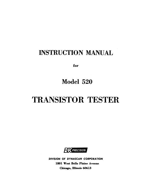 Сервисная инструкция B&K 520 TRANSISTOR TESTER