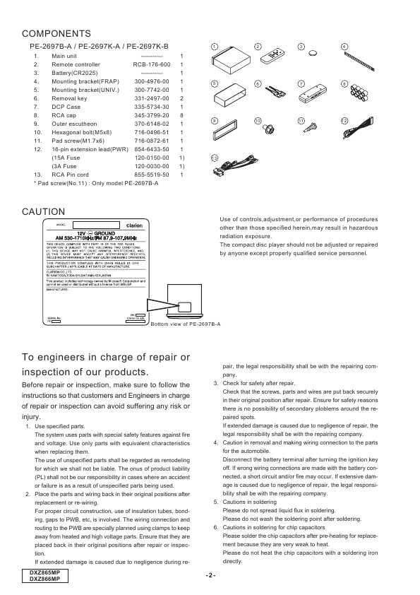 Сервисная инструкция Clarion DXZ865MP, DXZ866MP