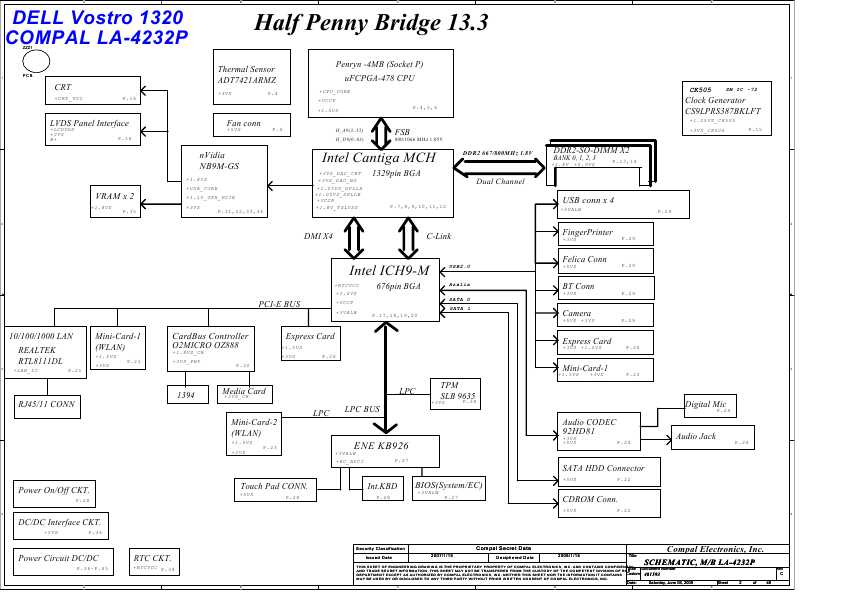 Схема Dell VOSTRO-1320 COMPAL LA-4232P KAL80