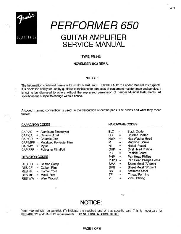 Схема Fender PERFORMER 650