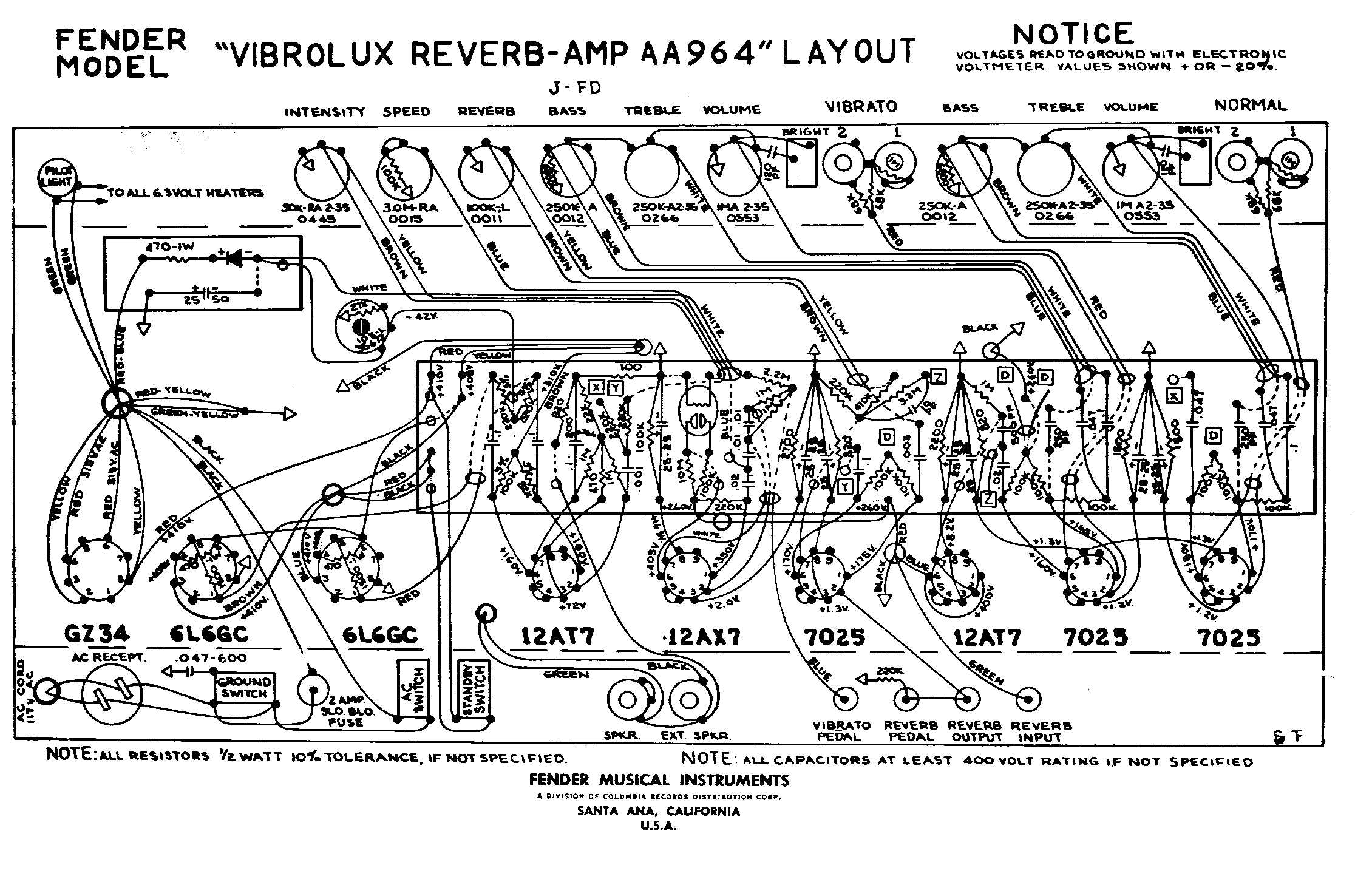 Схема Fender VIBRO LUX REVERB AA964