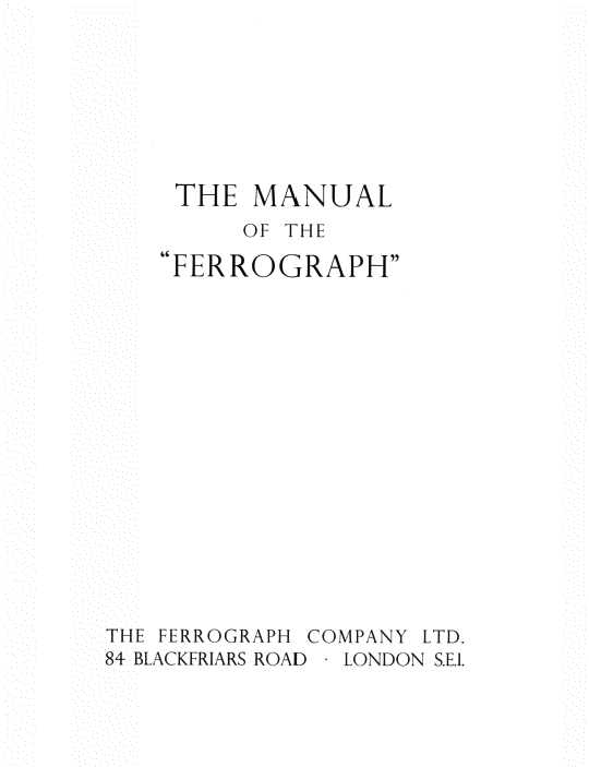 Сервисная инструкция Ferrograph SERIES 6 MONO