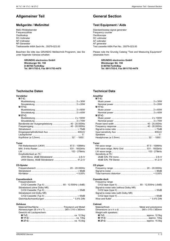 Сервисная инструкция Grundig M7C, M17C, M27C