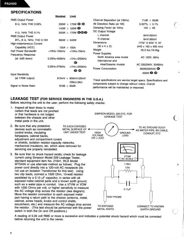 Сервисная инструкция Harman-Kardon PA-2400