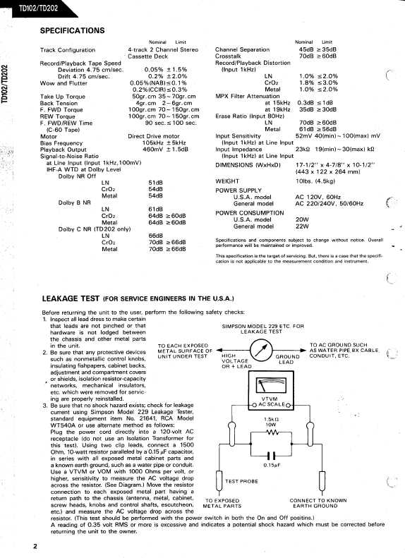 Сервисная инструкция Harman-Kardon TD-102, TD-202