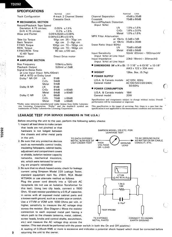 Сервисная инструкция Harman-Kardon TD-292