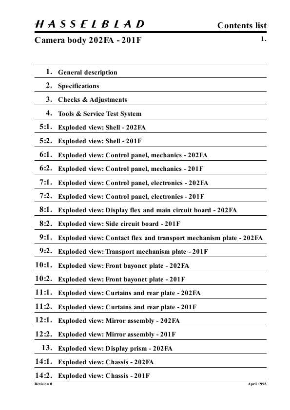 Сервисная инструкция HASSELBLAD 201F, 202FA