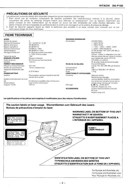 Сервисная инструкция HITACHI DA-P100