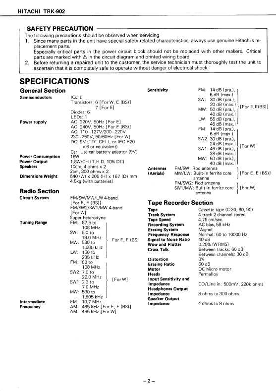 Сервисная инструкция HITACHI TRK-902