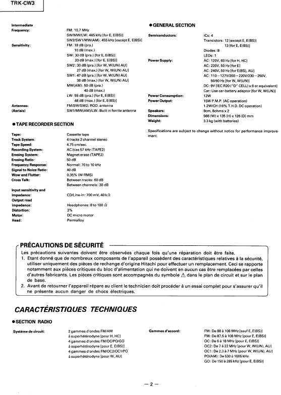 Сервисная инструкция HITACHI TRK-CW3