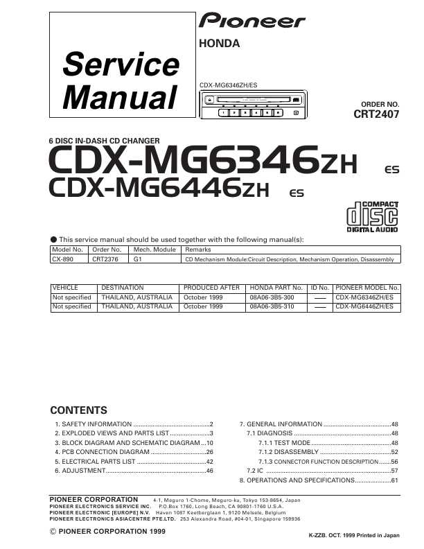 Сервисная инструкция Pioneer CDX-MG6267ZH