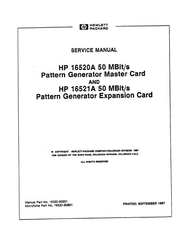 Сервисная инструкция HP (Agilent) 16520A 16521A PATTERN GENERATOR