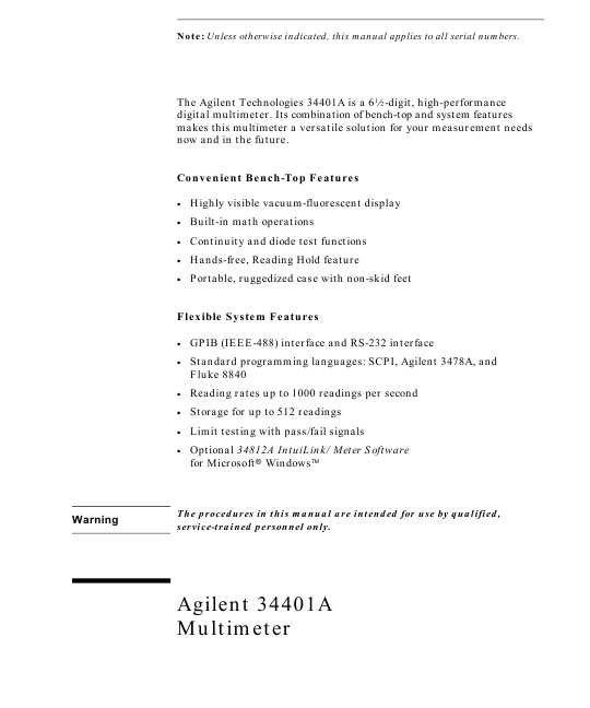 Сервисная инструкция HP (Agilent) 34401A