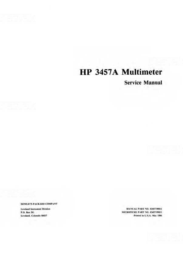 Сервисная инструкция HP (Agilent) 3457A MULTIMETER