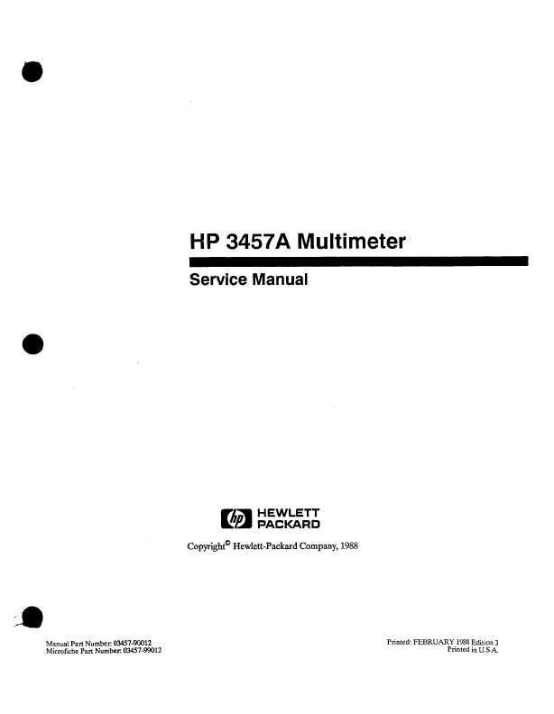 Сервисная инструкция HP (Agilent) 3457A MULTIMETER THIRD EDITION