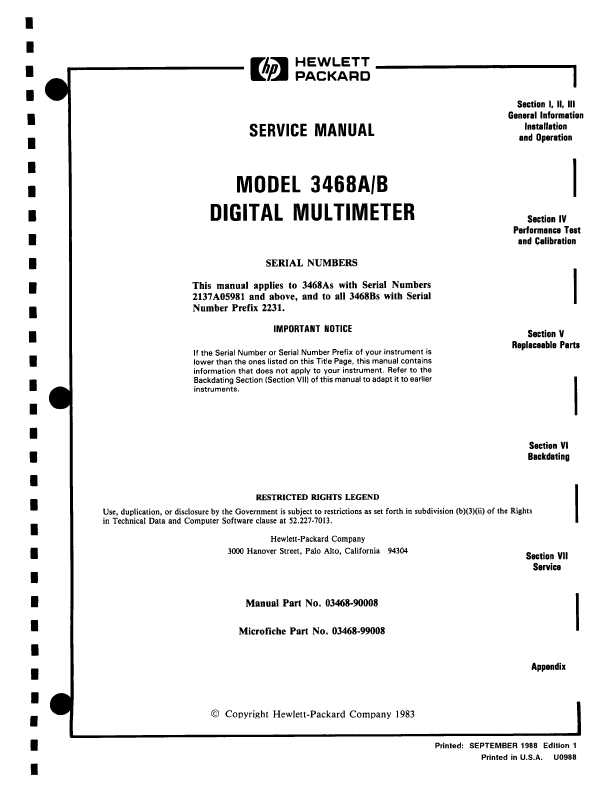Сервисная инструкция HP (Agilent) 3468A B DIGITAL MULTIMETER
