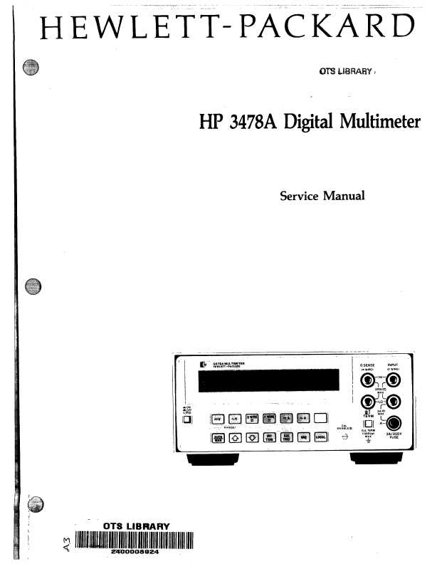 Сервисная инструкция HP (Agilent) 3478A DIGITAL MULTIMETER