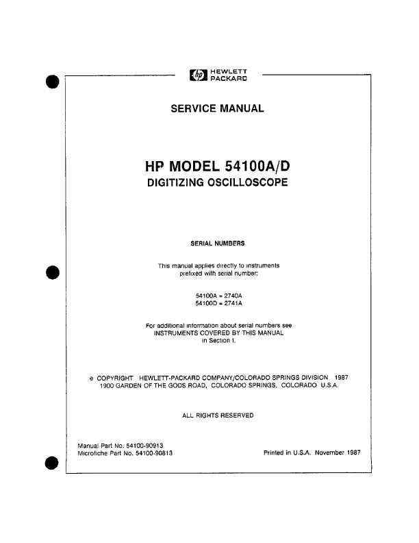 Сервисная инструкция HP (Agilent) 54100A D DIGITIZING OSCILLOSCOPE