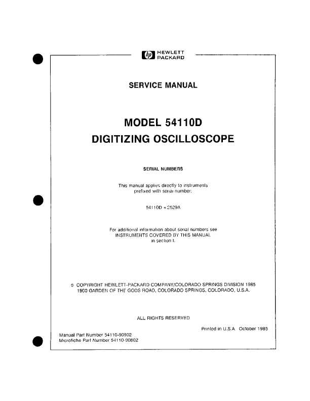 Сервисная инструкция HP (Agilent) 54110D DIGITIZING OSCILLOSCOPE