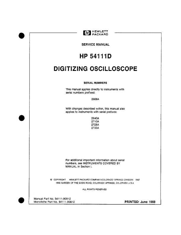 Сервисная инструкция HP (Agilent) 54111D DIGITIZING OSCILLOSCOPE