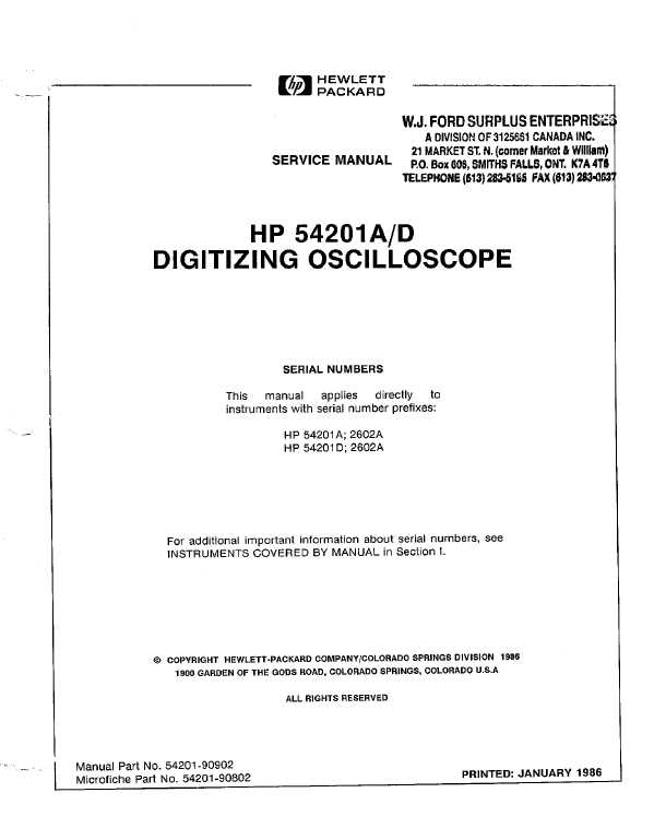 Сервисная инструкция HP (Agilent) 54201A D DIGITIZING OSCILLOSCOPE