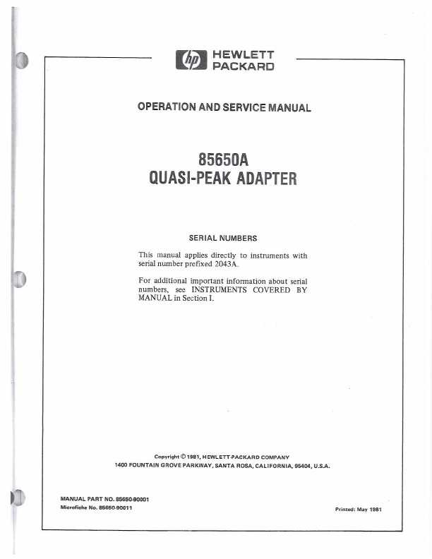 Сервисная инструкция HP (Agilent) 85650A QUASI-PEAK ADAPTER